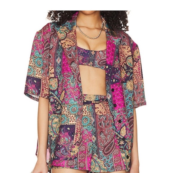 House of Harlow 1960 REVOLVE Bari shirt Multicolor Paisley Button Down Shirt - Picture 1 of 4